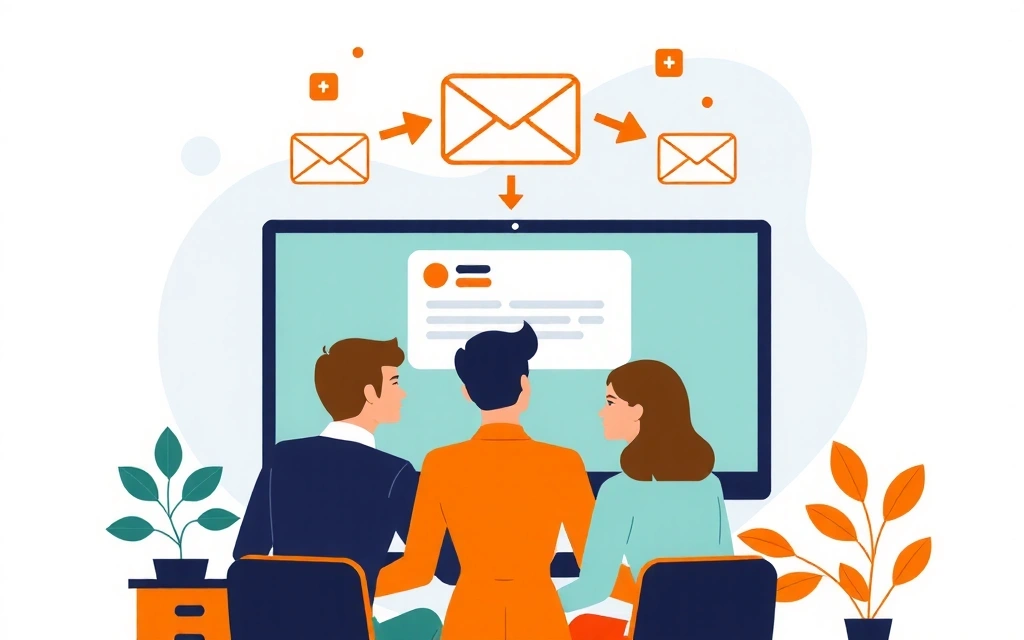 Ilustrace e-mailové komunikace a týmové práce
