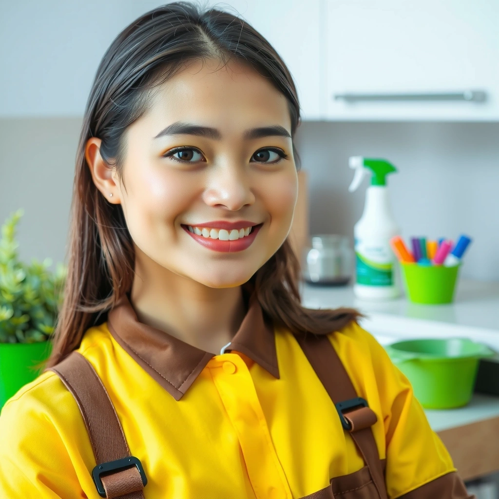 Portrét usměvavé a pečlivé specialistky na hloubkový úklid.