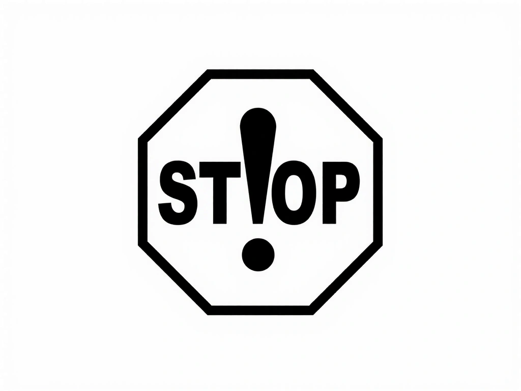 Ilustrace znaku stop s vykřičníkem, symbolizující ukončení