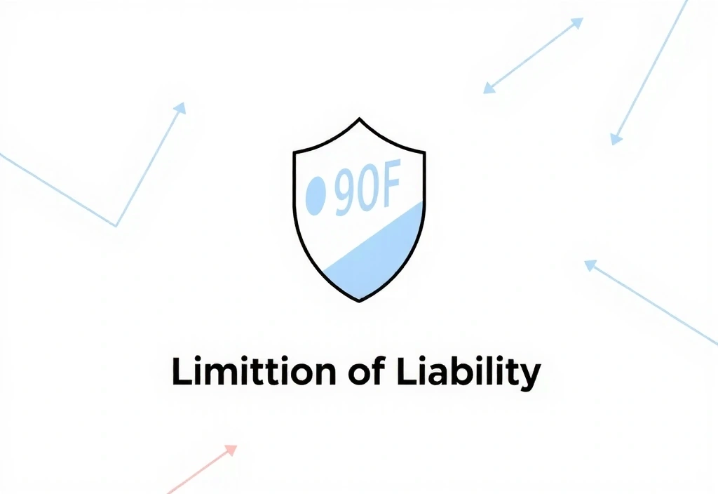 Ilustrace právního štítu chránícího před riziky, s textem 'Omezení odpovědnosti'